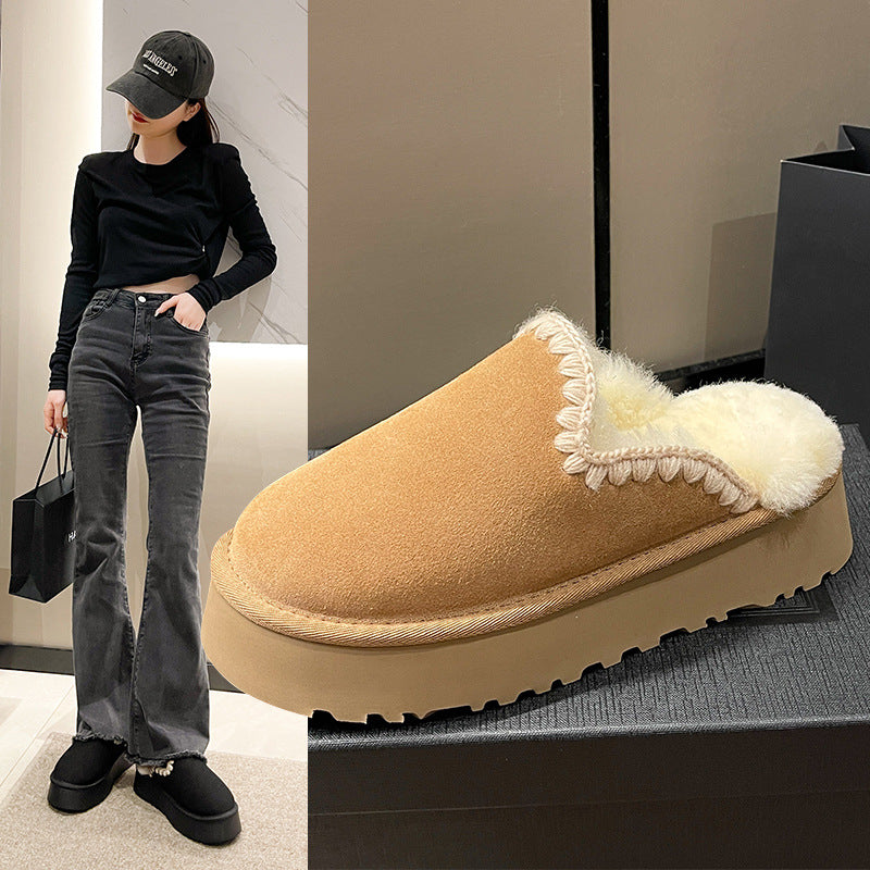 Thick-soled Snow Boots Ethnic Style Lace Short Warm Cotton-padded Shoes Slippers - Fashionner