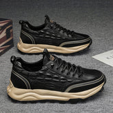 Men's shoes, autumn anti slip black labor protection shoes, work leather shoes, crocodile pattern thick soles, sports and leisure running shoes - Fashionner