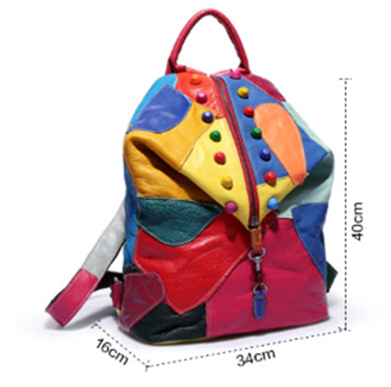 Backpack Cowhide Stitching Fashion Leather Handbags - Fashionner