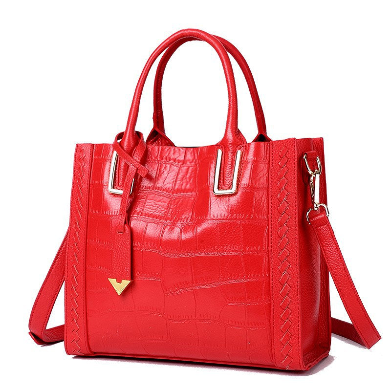Crocodile Pattern Woven Handbag Women Leather Handbags - Fashionner