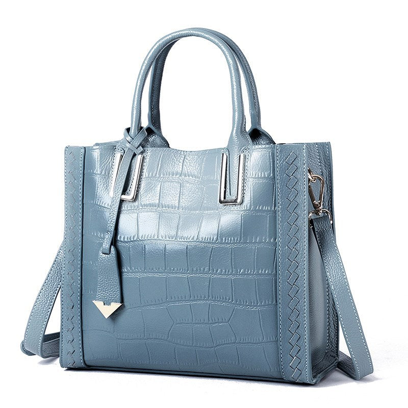 Crocodile Pattern Woven Handbag Women Leather Handbags - Fashionner