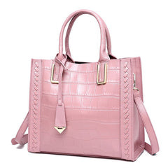 Crocodile Pattern Woven Handbag Women Leather Handbags - Fashionner
