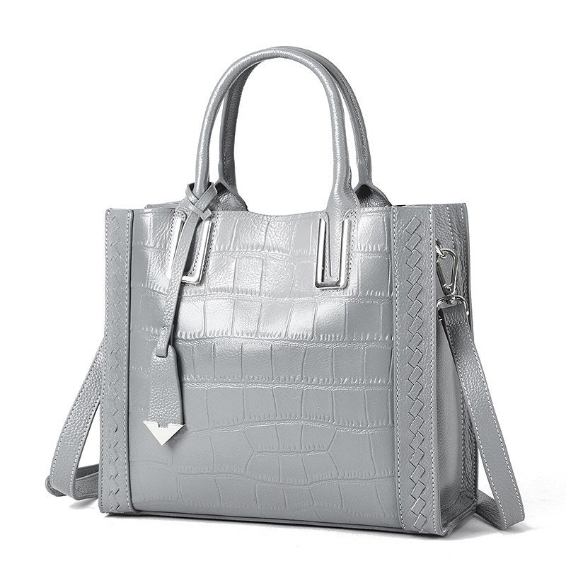 Crocodile Pattern Woven Handbag Women Leather Handbags - Fashionner