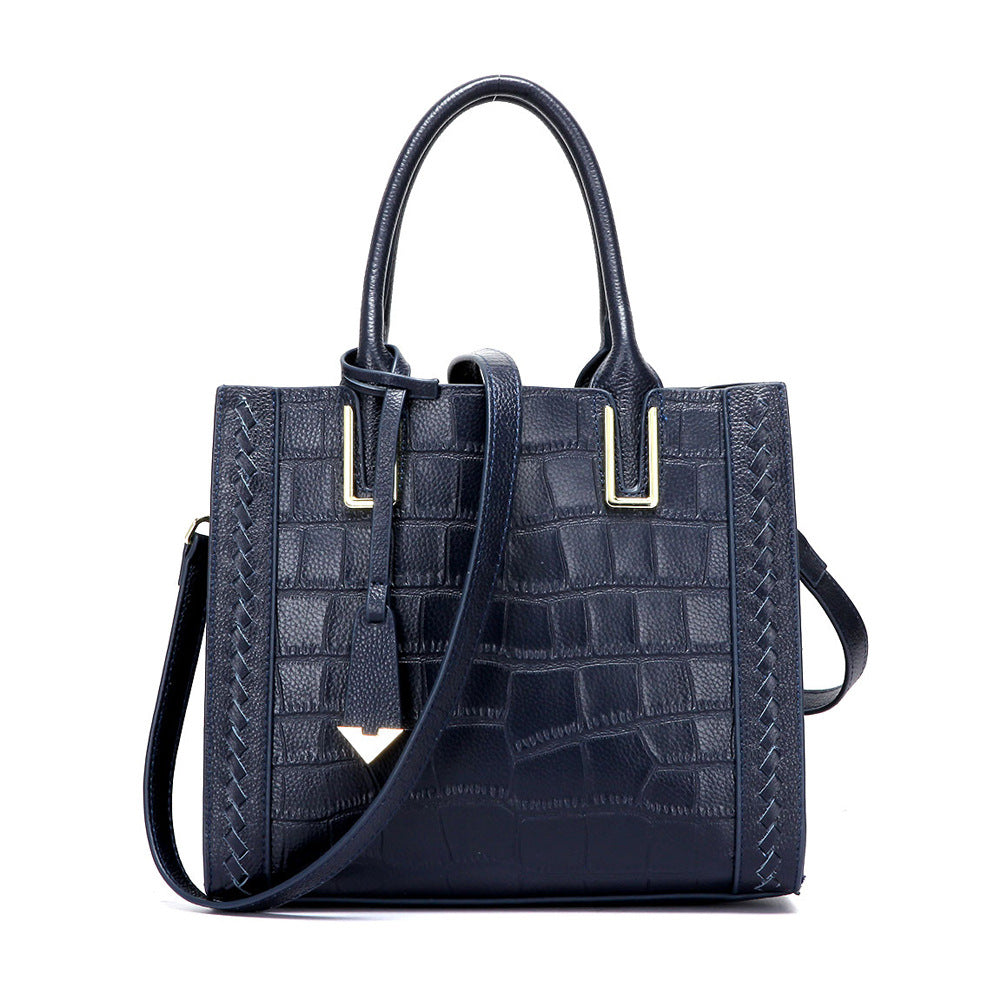 Crocodile Pattern Woven Handbag Women Leather Handbags - Fashionner