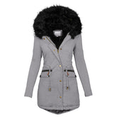 Women's Plush Hooded Parkas Winter Warm Thick Zip-up Jackets Casual Mid-length Solid Buckle Pockets Coat Outerwear Clothing