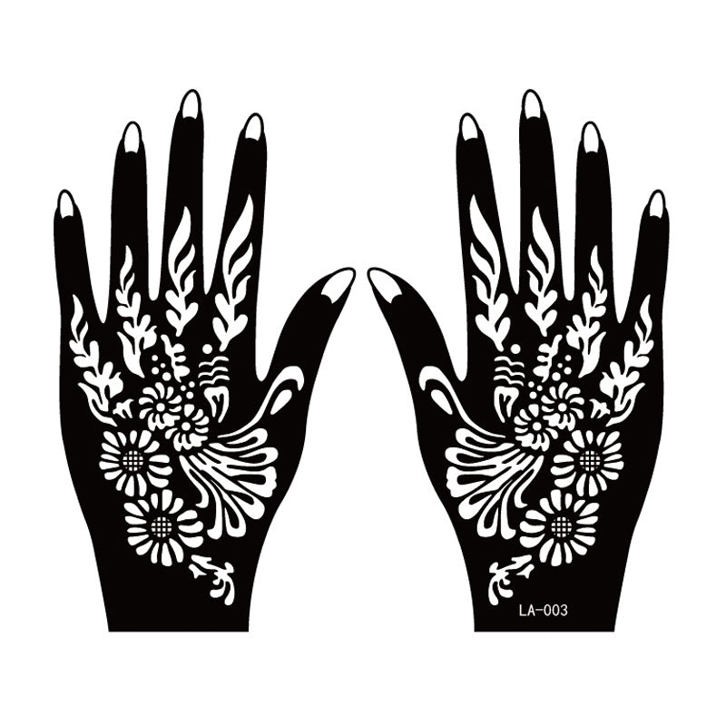 2 Sheets Hand Tattoo Decal Henna Stencil Temporary - Fashionner