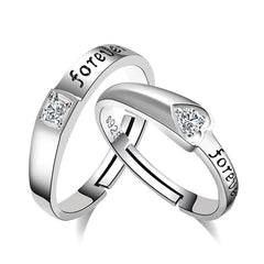 Love Heart-Shaped Eternal Zircon Diamond Ring Couple Ring Live Mouth Silver-Plated Ring Male And Female Couple Couple Ring