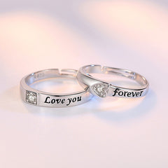 Love Heart-Shaped Eternal Zircon Diamond Ring Couple Ring Live Mouth Silver-Plated Ring Male And Female Couple Couple Ring