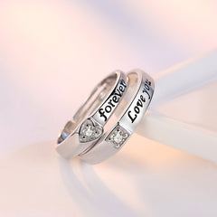 Love Heart-Shaped Eternal Zircon Diamond Ring Couple Ring Live Mouth Silver-Plated Ring Male And Female Couple Couple Ring
