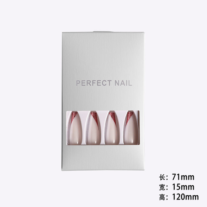 Wearing Nails, Rose Gold And Beveled Edge French Manicure, Long Ballet Nails, Fake Nails, Finished Products, Boxed - Fashionner
