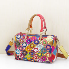 Cowhide Handbags Color Flower Handbags - Fashionner