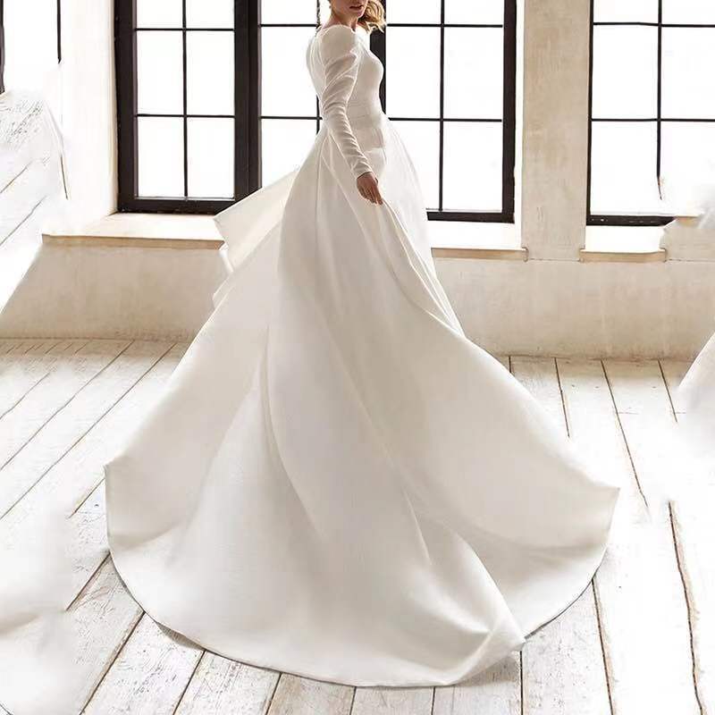 Ladies Style White Dress Satin Surface Was Thin And High French Temperament Dress Long Skirt - Fashionner