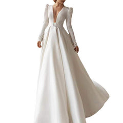 Ladies Style White Dress Satin Surface Was Thin And High French Temperament Dress Long Skirt - Fashionner