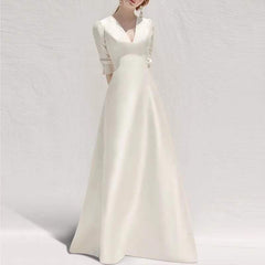 Ladies Style White Dress Satin Surface Was Thin And High French Temperament Dress Long Skirt - Fashionner