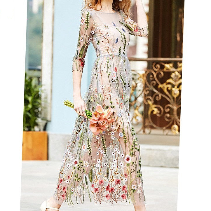 Party Flower Floral Dress Women Dresses 2 Pieces Boho Mesh - Fashionner