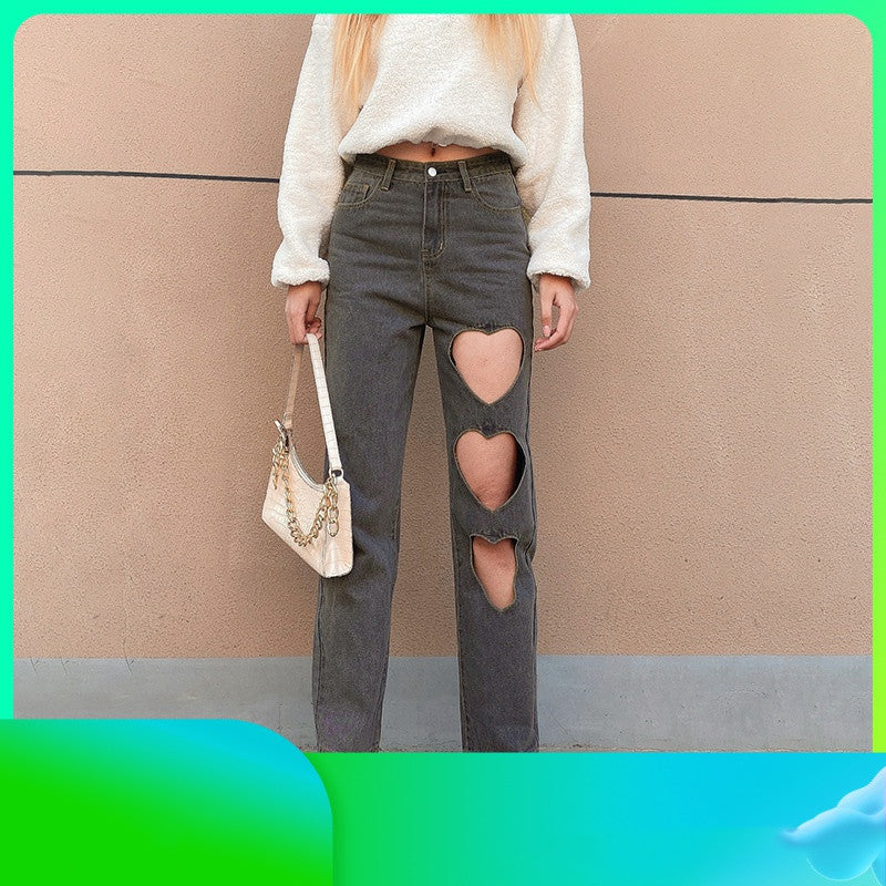 Women Flare Jeans Mid Waist Bell Jeans Stretch Slim Pants Length Jeans Fashion Design Vintage Wide Leg Denim Trousers Hole Jeans - Fashionner