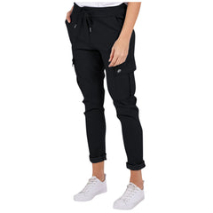 Casual Cargo Pants With Pockets Solid Color Drawstring Waist Pencil Trousers For Women - Fashionner