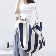 Striped Canvas Bags High Capacity Shoulder Bags For Women Fashion Shopper Handbags Casual Shopping Totes - Fashionner