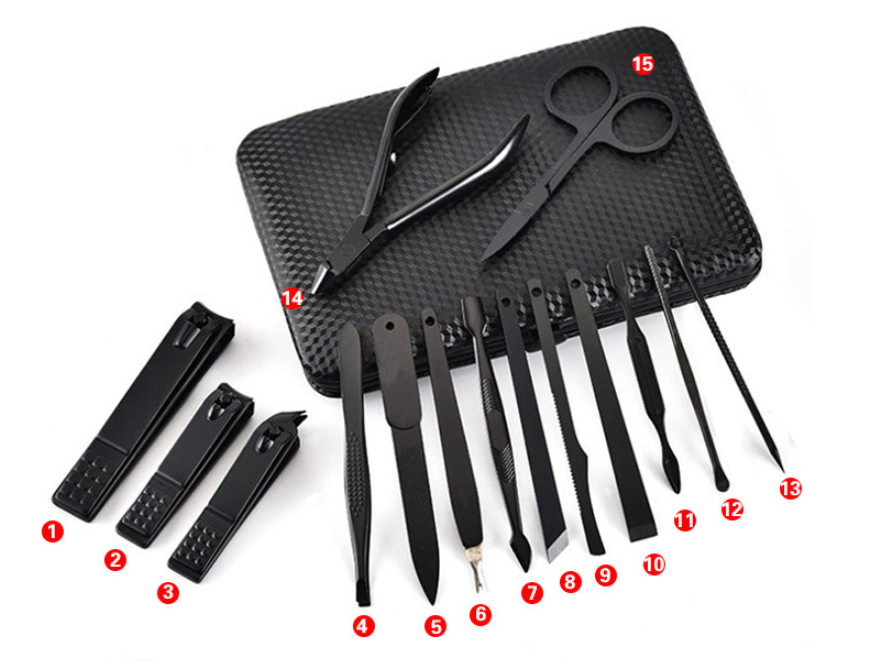 The factory Manicure black black stainless steel repair beauty set 15 nail clippers high-end household scissors - Fashionner