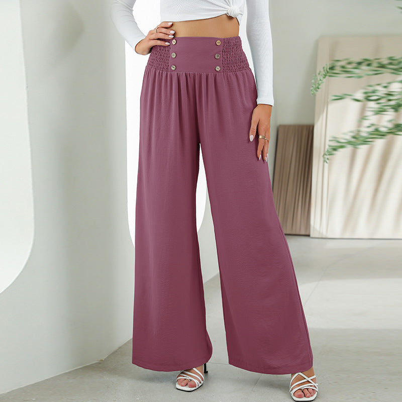 Fashion Straight Wide Leg Pants Elastic High Waist Casual Trousers For Women - Fashionner