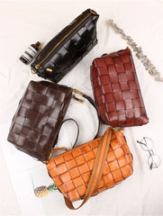 Vintage Handwoven Shoulder Bag With Vegetable Tanned Top Layer Cowhide - Fashionner