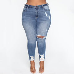 Women Clothes Ripped Plus Size Ladies Denim Pants Jeans - Fashionner