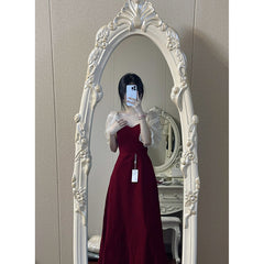 Small Plus Size Wine Red Puff Sleeve Princess High-grade Evening Dress - Fashionner