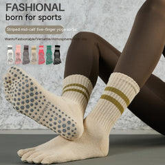 Autumn And Winter Striped Long Tube Yoga Socks Women's Non-slip Mid Tube - Fashionner