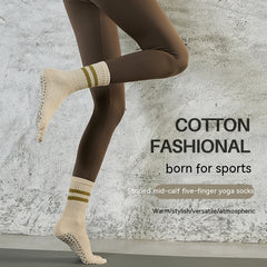 Autumn And Winter Striped Long Tube Yoga Socks Women's Non-slip Mid Tube - Fashionner