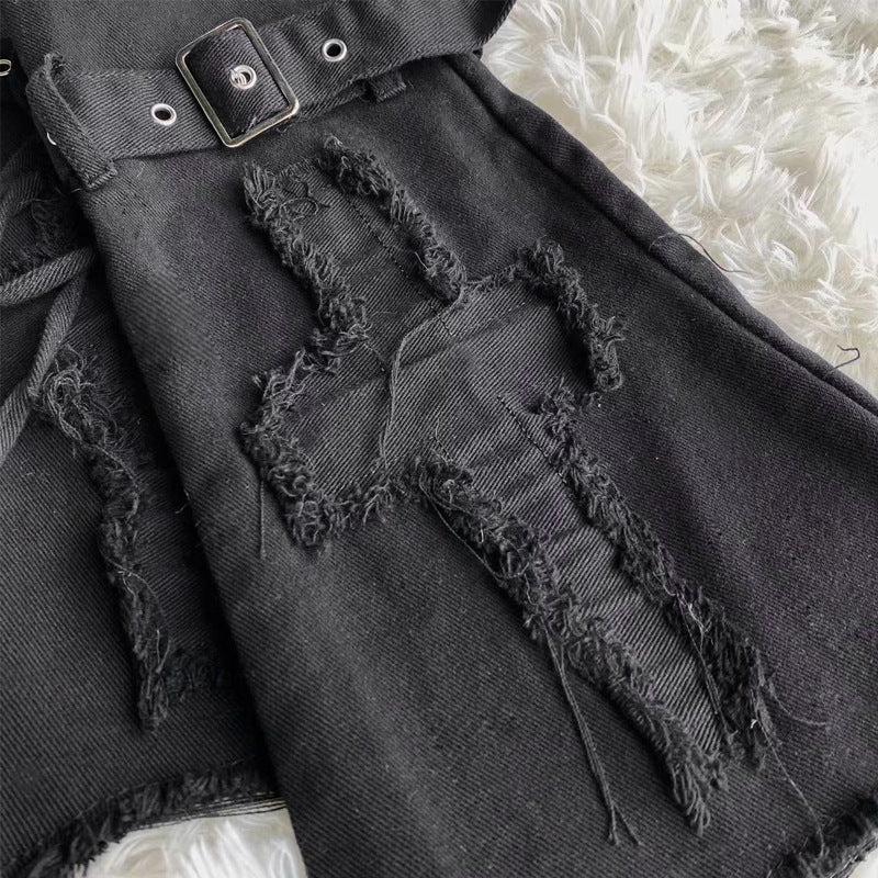 Star Embroidery Tie-neck Denim Retro Slightly Flared Women's Pile Tube Socks Leg Warmer - Fashionner