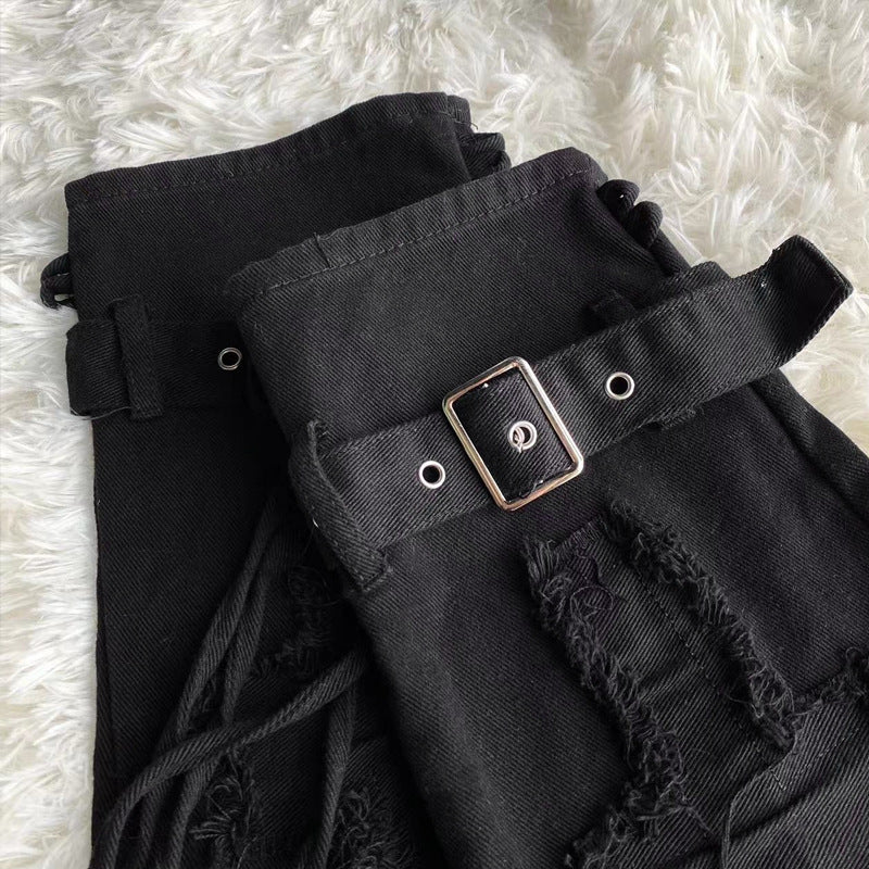 Star Embroidery Tie-neck Denim Retro Slightly Flared Women's Pile Tube Socks Leg Warmer - Fashionner