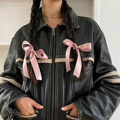 Women's Retro Contrast Color Split Leather Coat - Fashionner