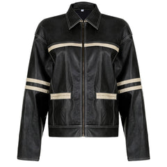 Women's Retro Contrast Color Split Leather Coat - Fashionner