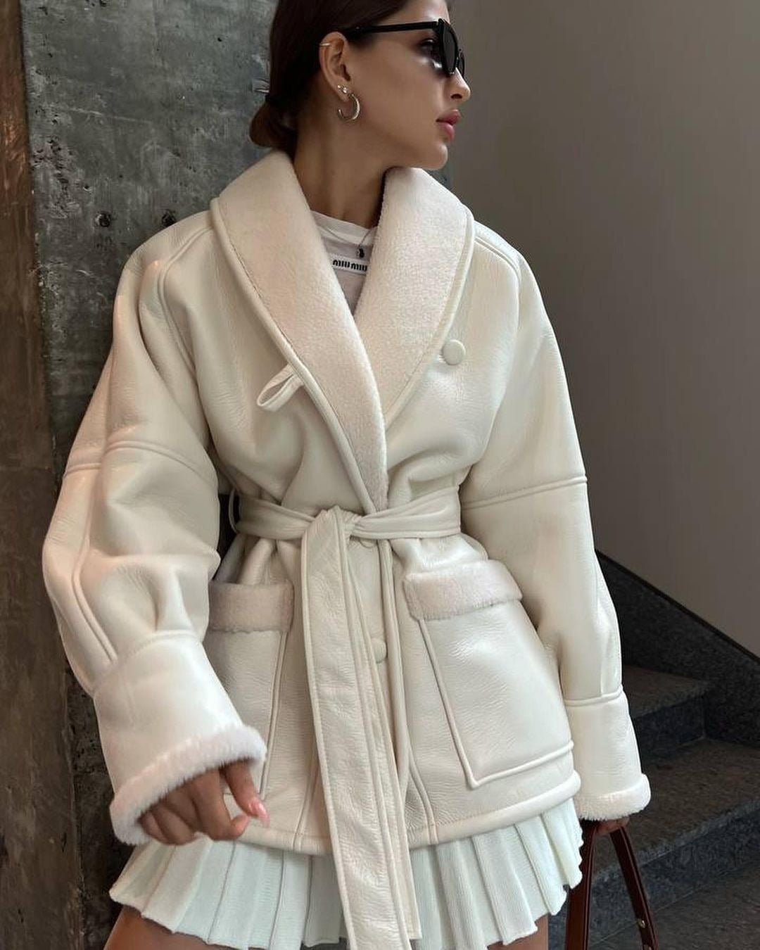 Leather And Fur Korean Style Long Sleeve Splicing Coat Women - Fashionner