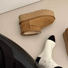 Sheepskin Fur Integrated Platform Snow Boots - Fashionner