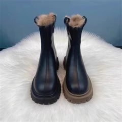 Fleece-lined Thick Northeast China Cotton Shoes Thick Bottom Non-slip Snow Boots Smoke Pipe Ankle Boots - Fashionner