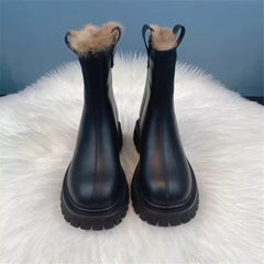 Fleece-lined Thick Northeast China Cotton Shoes Thick Bottom Non-slip Snow Boots Smoke Pipe Ankle Boots - Fashionner