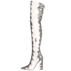 Pointed Snakeskin High Over The Knee Boots Plus Size - Fashionner