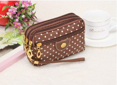 Canvas handbags handbags Korean version of the three-zipper multi-layer wallet hand bag packet phone change - Fashionner