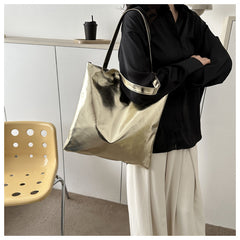 Simple Portable Large Capacity Texture Shiny Shoulder Bag Personality Soft Pu Paint Commuter Tote - Fashionner