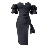 Women's Solid Color Lantern Sleeve Bandage Dress - Fashionner