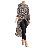 Leopard Print Long Sleeve Irregular Dress Women's Clothing - Fashionner