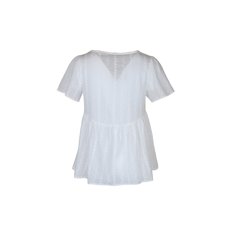 Summer New Women's V-neck Stitching Shirt - Fashionner