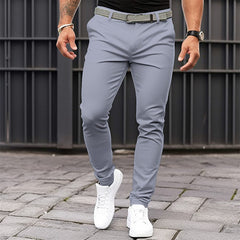 Men's Pure Color Tight Pocket Zipper Business Casual Slim-fitting Trousers - Fashionner