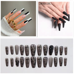 Phantom Dark Butterfly Fake Nails Long T Finished Black Frosted Removable Wear Armor - Fashionner