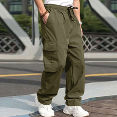 Casual Cargo Pants For Men Loose Straight Drawstring Waist Trousers With Pockets - Fashionner