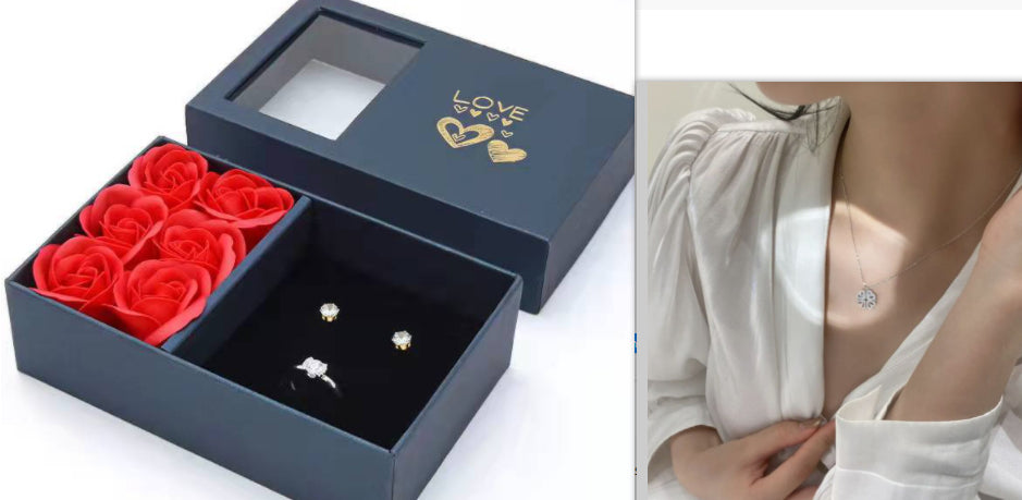 Retro Magnetic Folding Heart Shaped Four Leaf Clover Pendant Necklace Women Love Clavicle Chain Gifts Openable Choker Jewelry - Fashionner