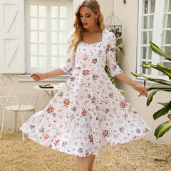 Floral T-shaped Strappy Banquet Elegant Dress