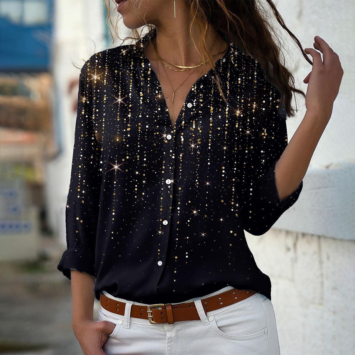 Women's 3D Sequin Gradient Printing Loose Casual Top - Fashionner