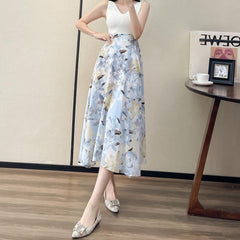Women's Fashion High Waist Slimming Wide Hem Printed Dress - Fashionner